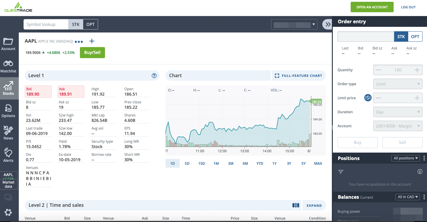 Questrade Desktop Interface