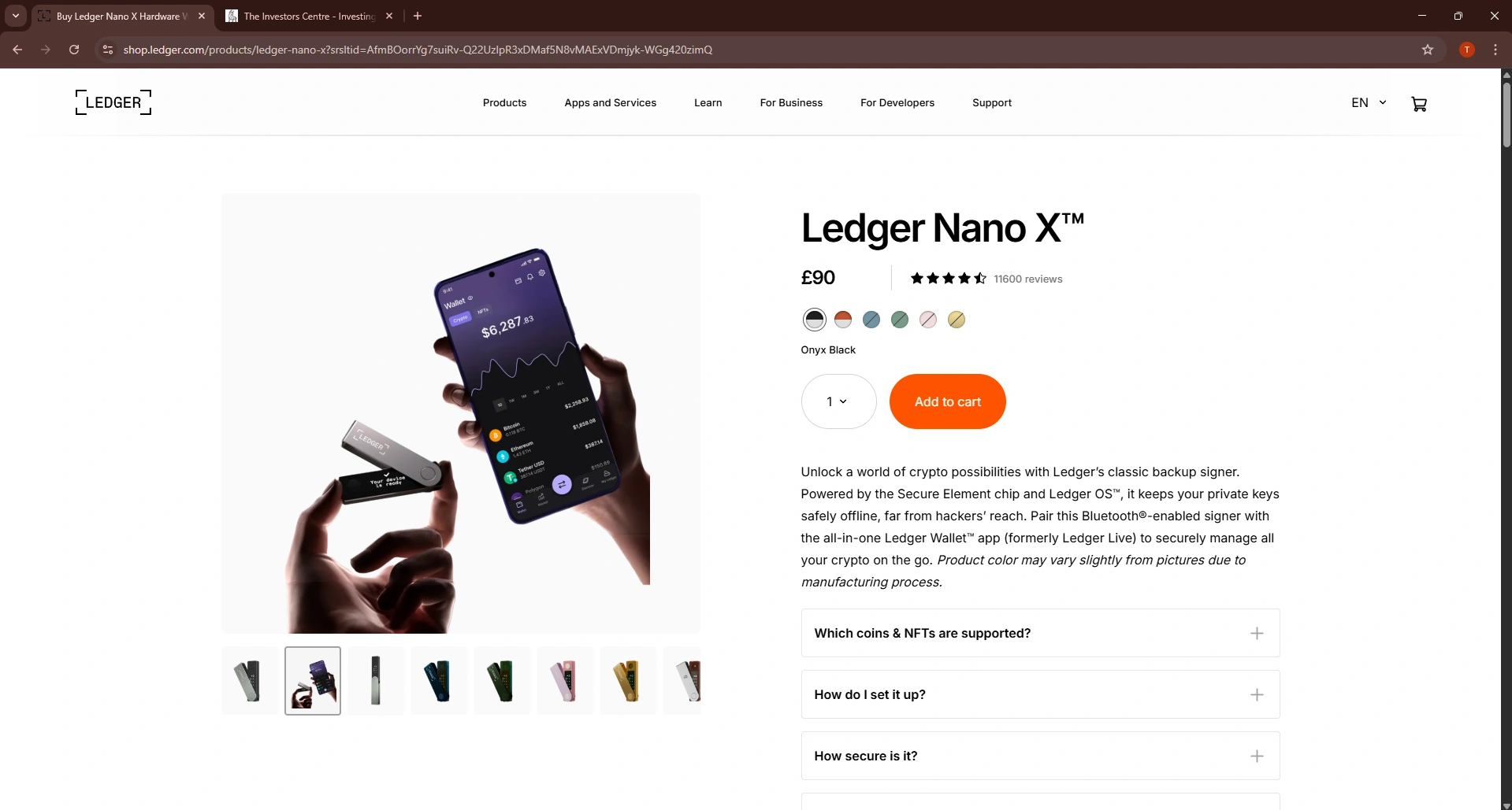 Ledger Nano X hardware wallet product page