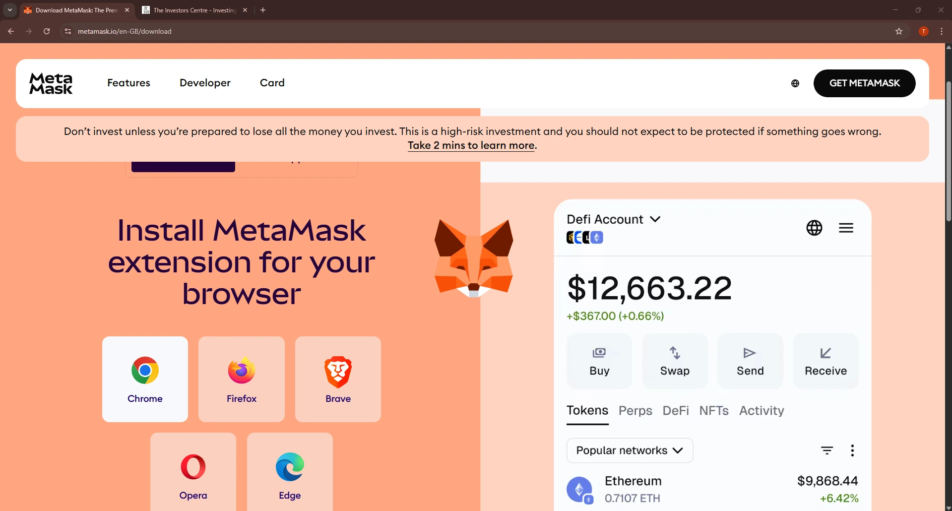 MetaMask browser extension download page