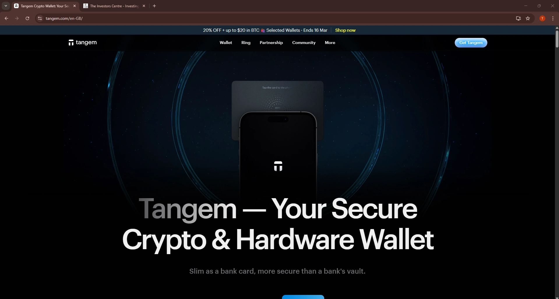 Tangem secure crypto hardware wallet homepage