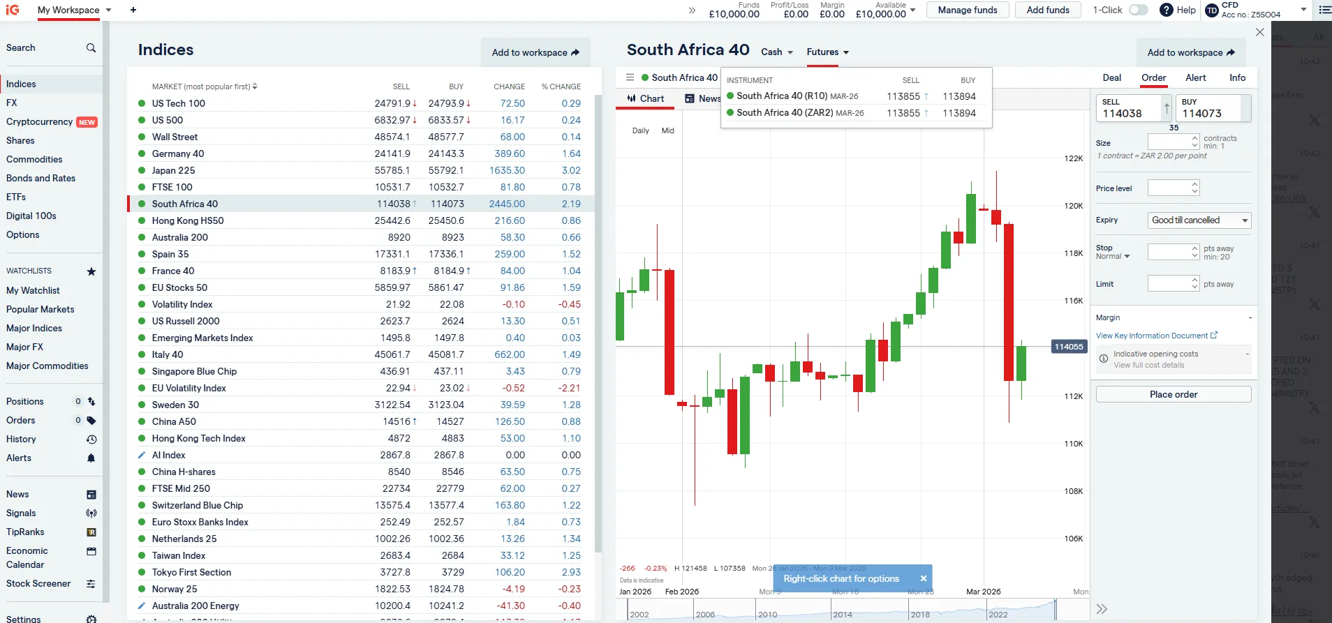 IG investment broker dashboard showing portfolio overview and key features for Irish investors