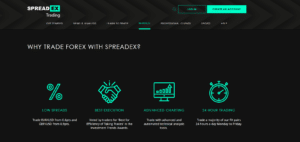 SpreadEX Forex Trading Benefits: Low Spreads on EUR/USD from 0.6pts and GBP/USD from 0.9pts, Best Execution as voted in Investment Trends Awards, Advanced Charting Tools for technical analysis, and 24-Hour Trading Monday to Friday on major FX pairs.