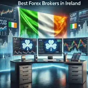 A professional and visually appealing image representing the concept of 'Best Forex Brokers in Ireland'. The image should feature a sleek, modern trading