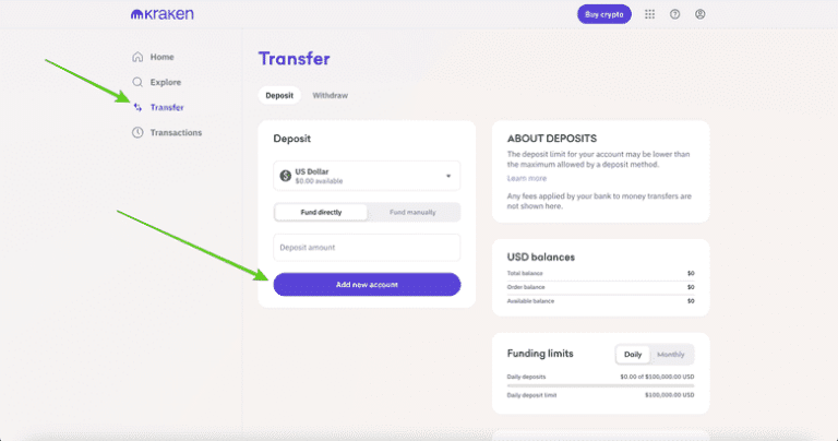 Screenshot of the Kraken signup process showcasing deposit options for Canadian users