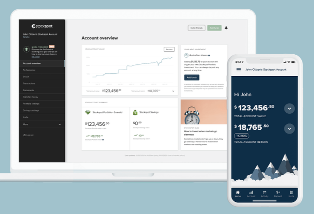 Stockspot robo-advisor dashboard showing portfolio allocation and performance