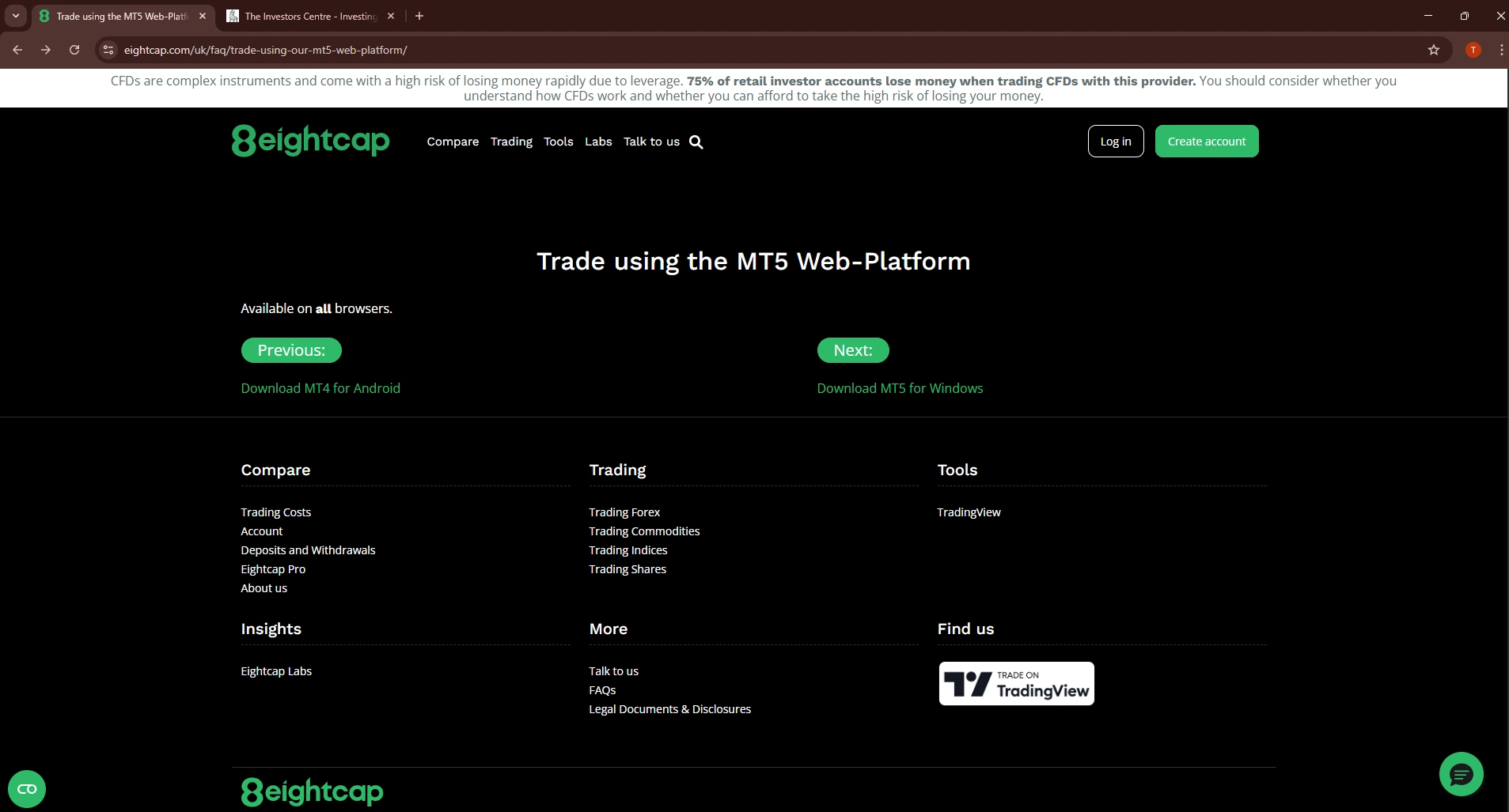 Eightcap MT5 Desktop Interface