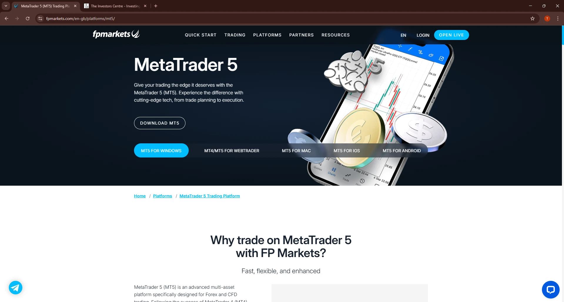 FP Markets MT5 Desktop Interface