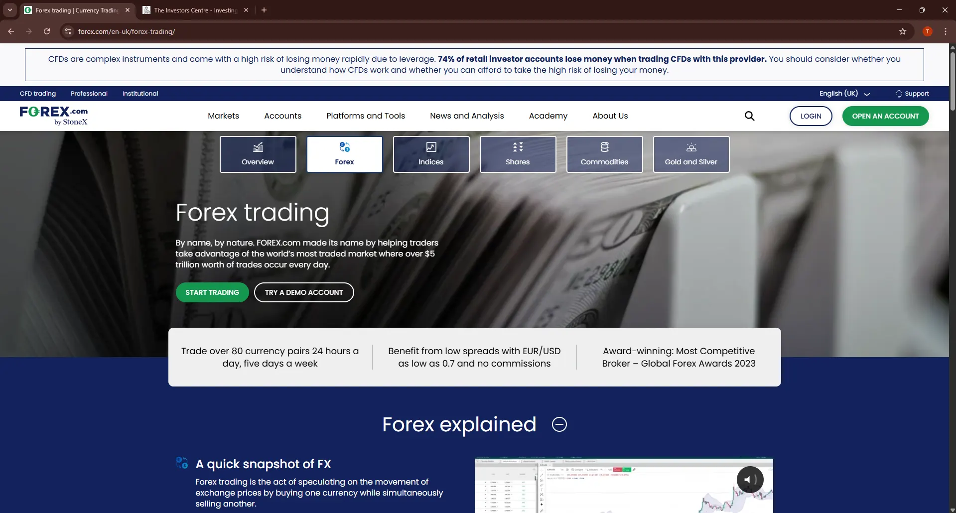 FOREX.com forex trading overview page