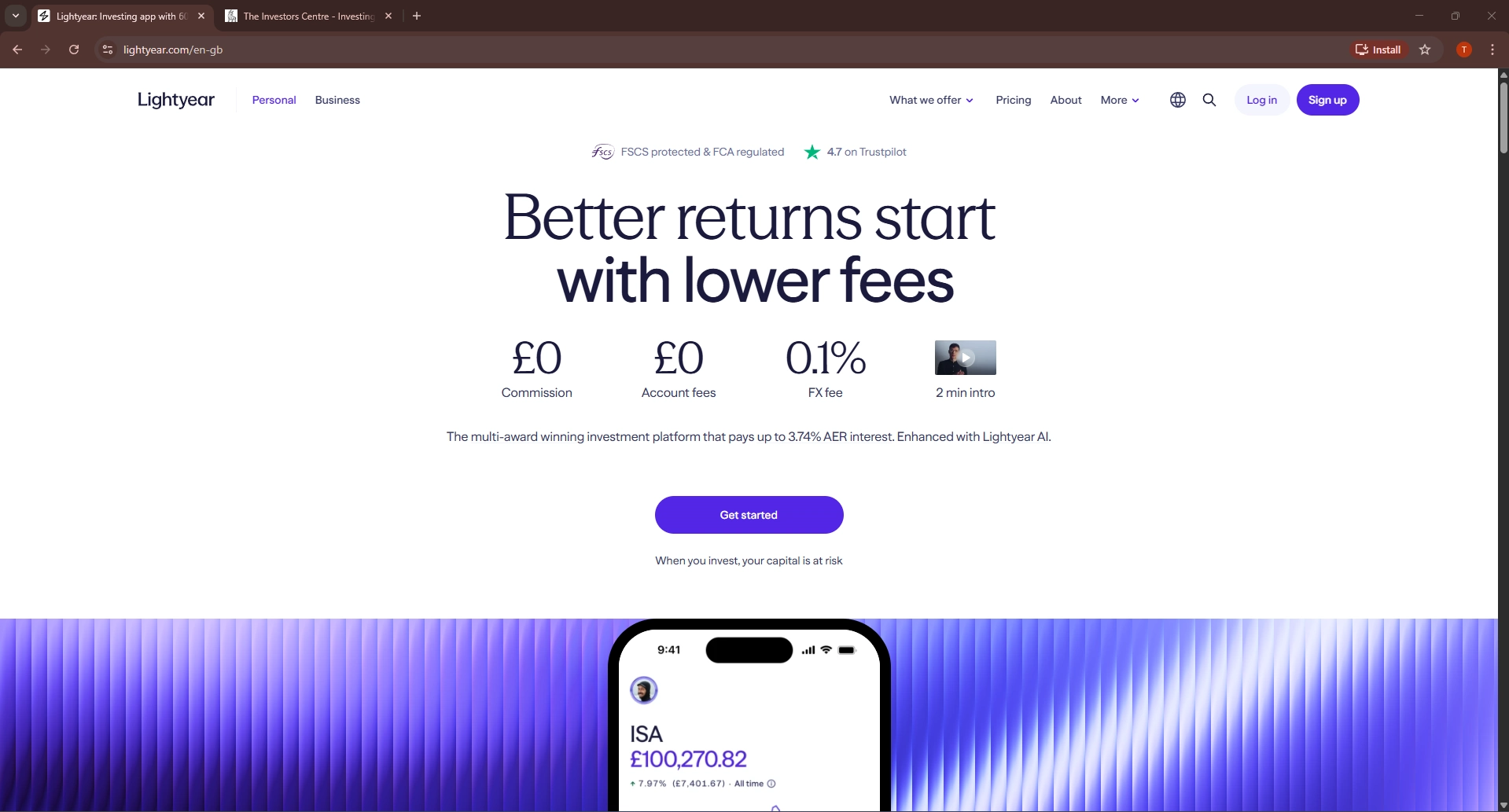 Lightyear investment app dashboard showing portfolio overview and key features for Irish investors