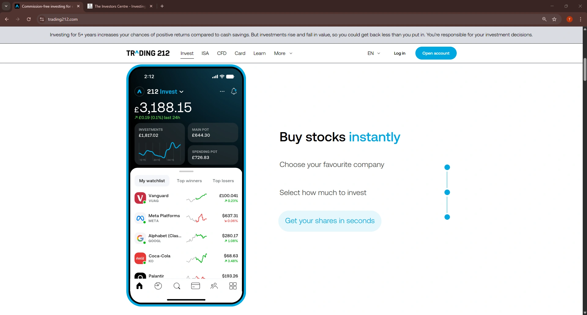 Trading 212 investment app dashboard showing portfolio overview and key features for Irish investors