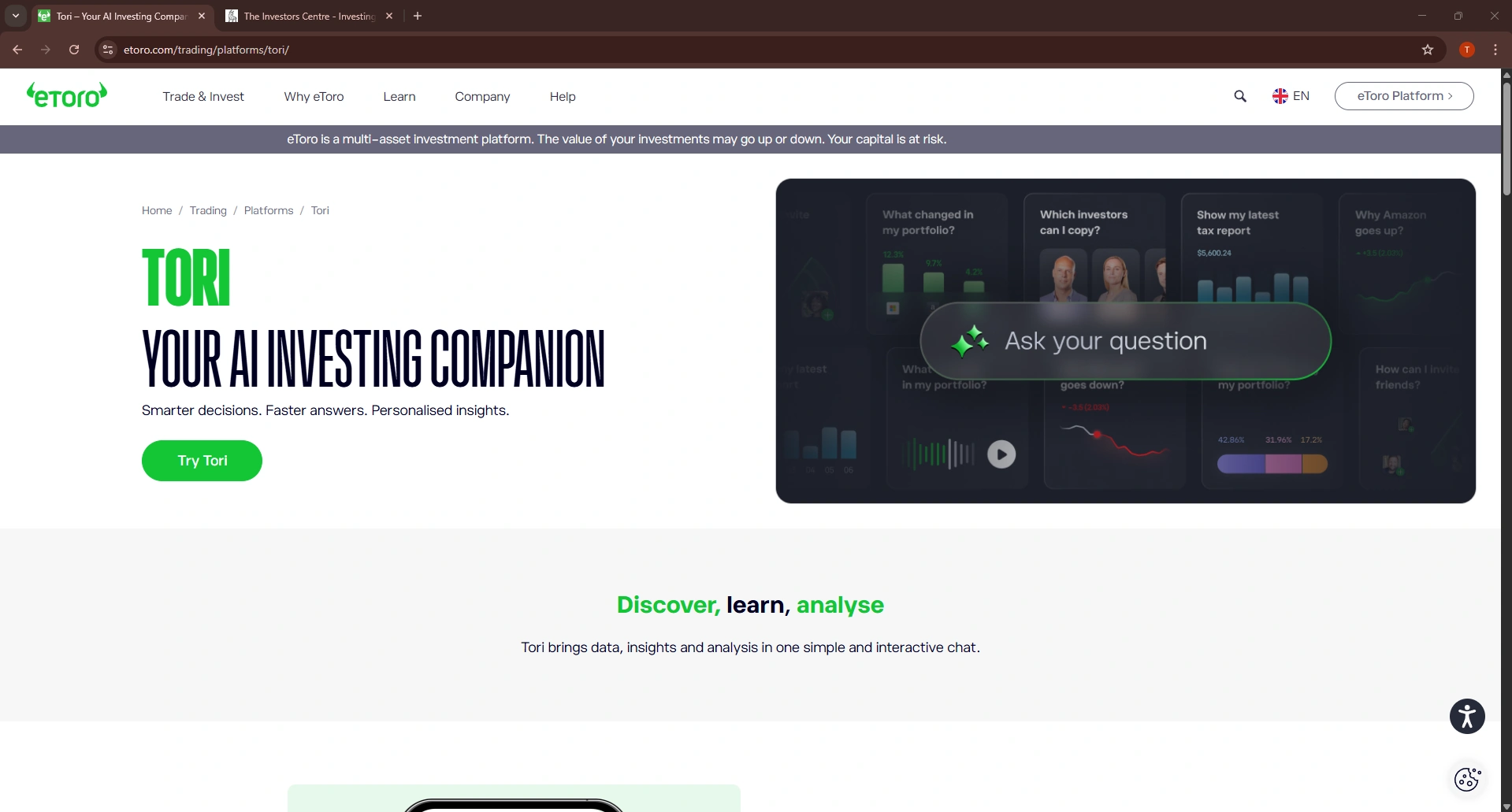 eToro Desktop Interface