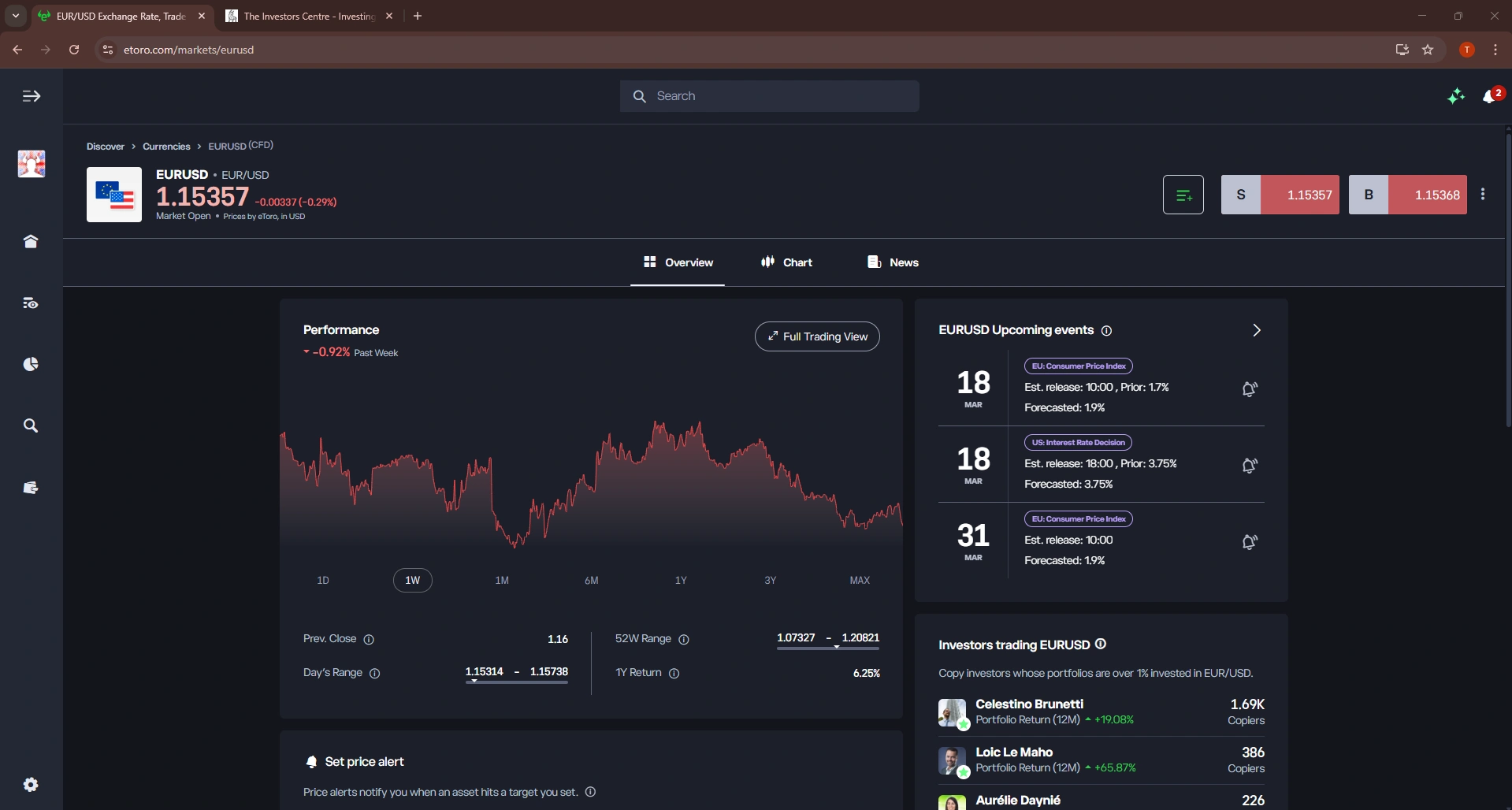 eToro Desktop Interface