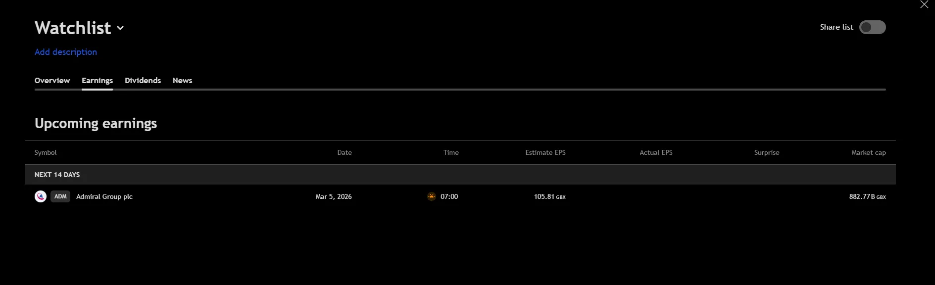 Pepperstone watchlist earnings calendar with EPS estimates, helping Australian traders plan positions around scheduled market events